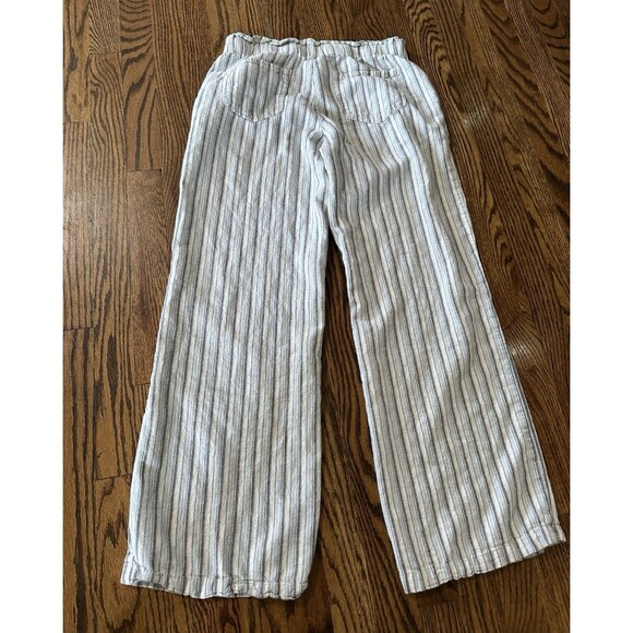 Rewind Wide Leg Stripe Blue White Stripe Linen Blend Elastic Waist Pants Size M - Picture 9 of 9